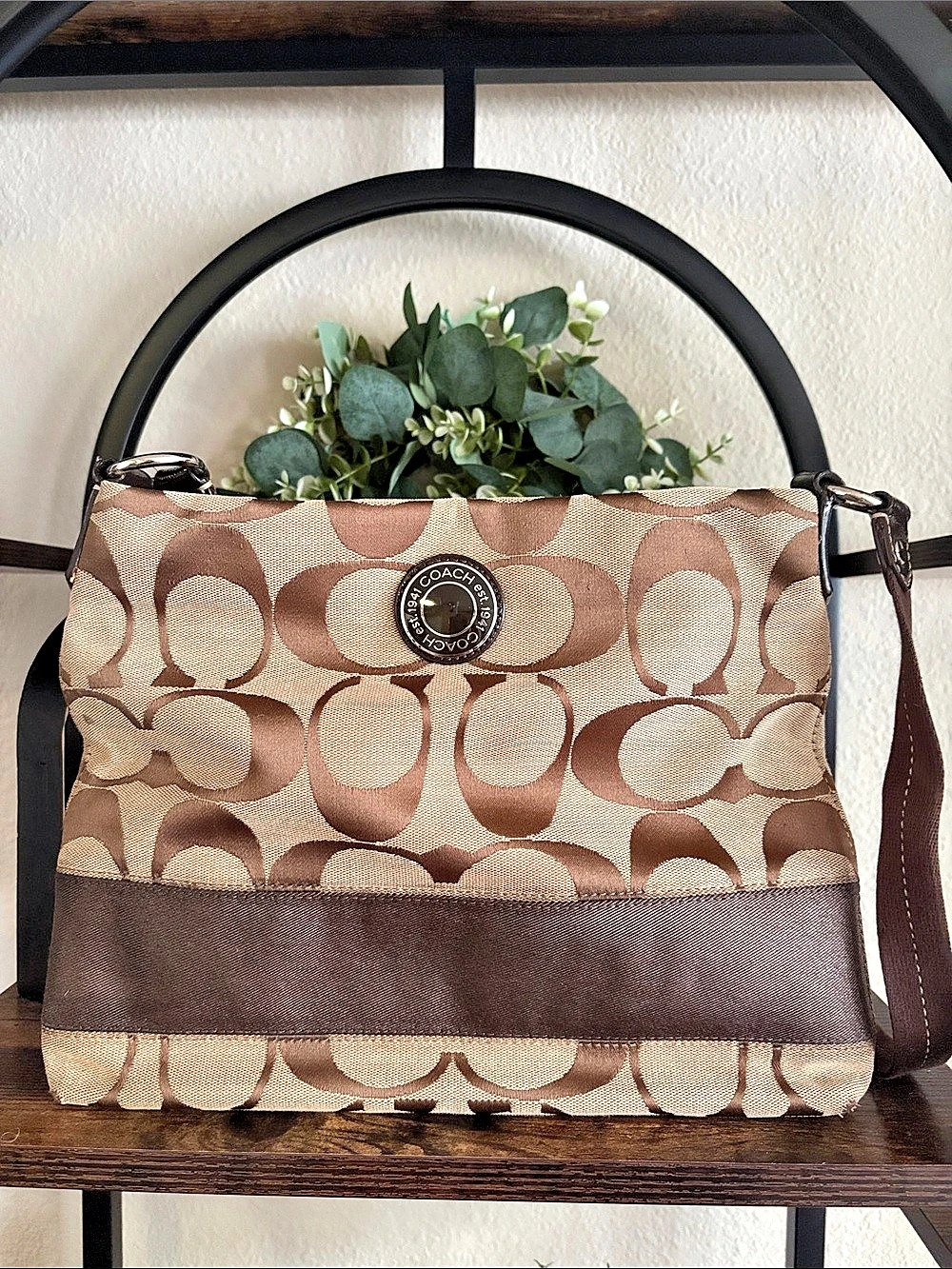Coach Signature Shoulder Bag Brown & Tan Crossbody Bag